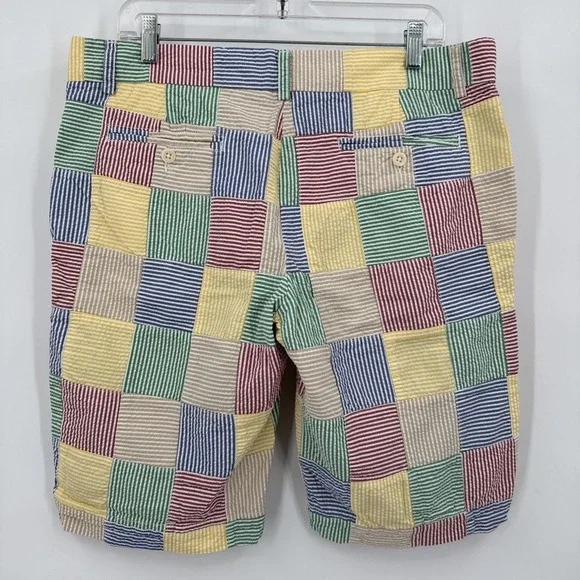 Ralph Lauren‎ Sport Relaxed Fit Colorblock Seersucker Shorts Patches Women 12 - Picture 2 of 6